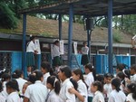 Students waiting for vision test