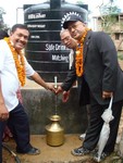 Charter President Rtn. Ram Pd. Joshi, President Rtn. Sargat Vaidya and President Elect Rtn. Sohan Sundar Shrestha jointly receiving water from the tap after inaugural program.