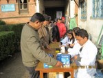 Blood test during diabetes check up camp